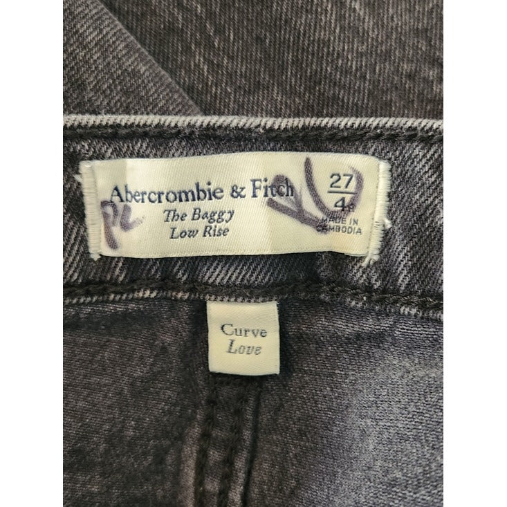 Abercrombie & Fitch Black The Baggy Low Rise Jeans Cut-off Hem Size 27/Size 4