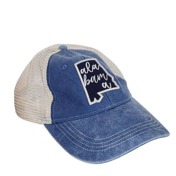 DK Caps Blue and Cream Alabama Baseball Cap One Size Alabama Trucker Hat