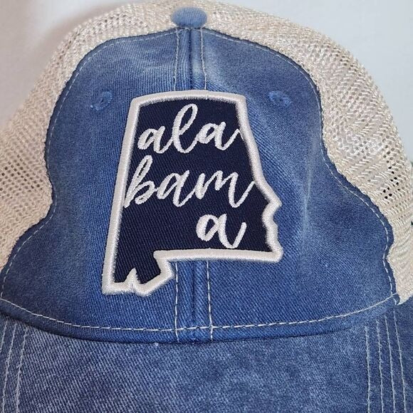 DK Caps Blue and Cream Alabama Baseball Cap One Size Alabama Trucker Hat