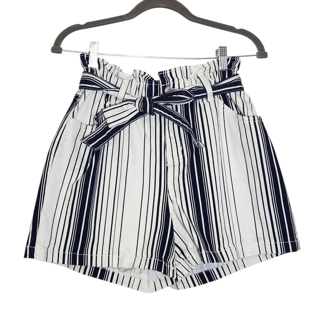 Time & Tru Navy and White Stripe Denim Shorts Size 6 Paper Bag Waist Shorts