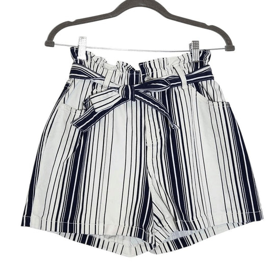 Time & Tru Navy and White Stripe Denim Shorts Size 6 Paper Bag Waist Shorts