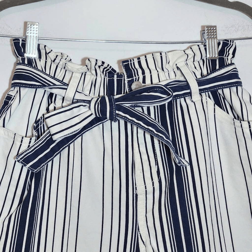 Time & Tru Navy and White Stripe Denim Shorts Size 6 Paper Bag Waist Shorts