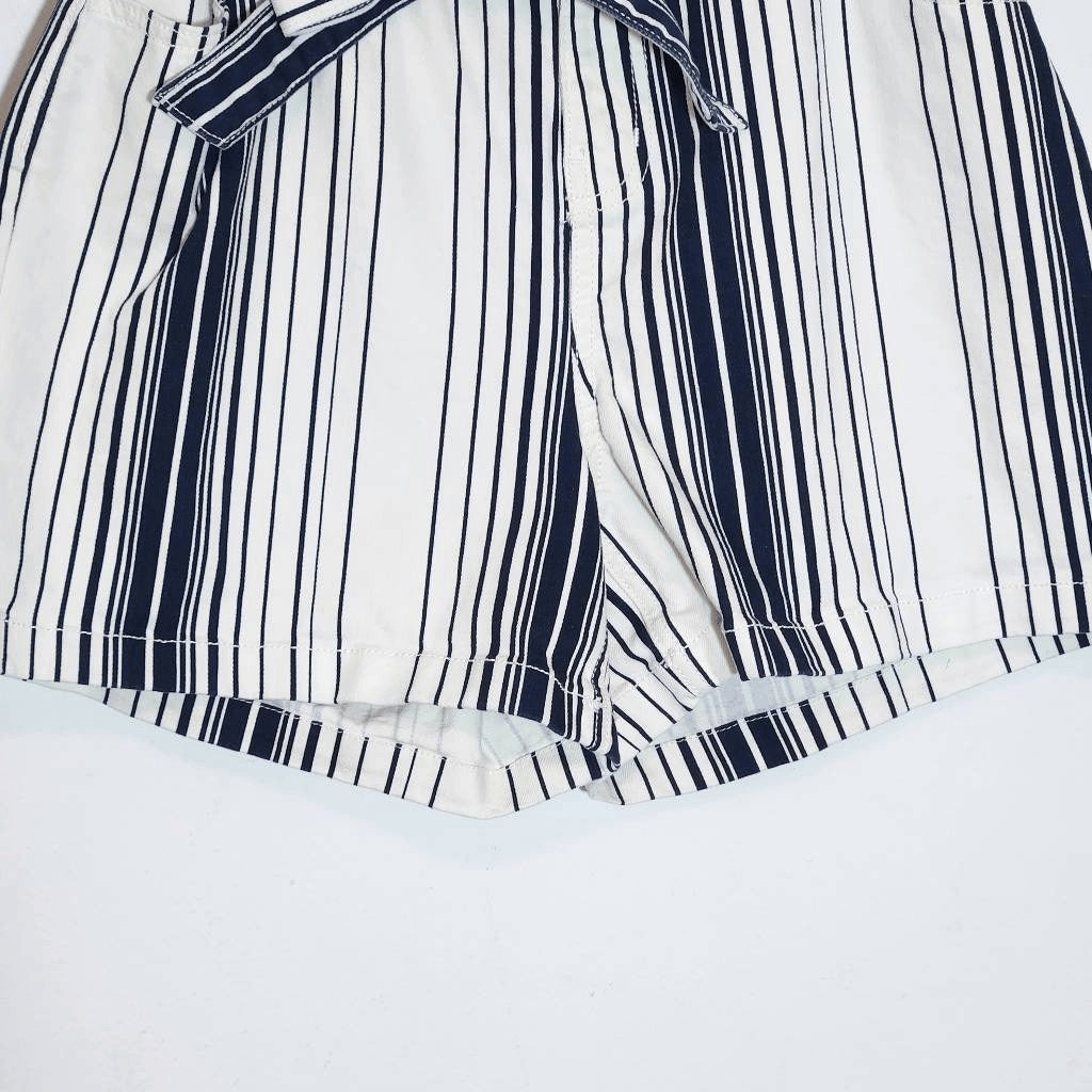 Time & Tru Navy and White Stripe Denim Shorts Size 6 Paper Bag Waist Shorts