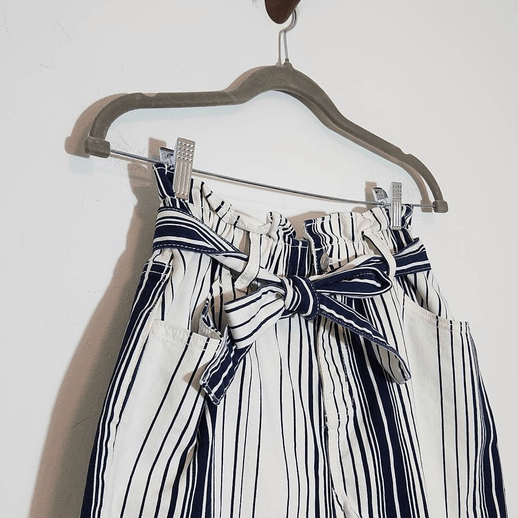 Time & Tru Navy and White Stripe Denim Shorts Size 6 Paper Bag Waist Shorts