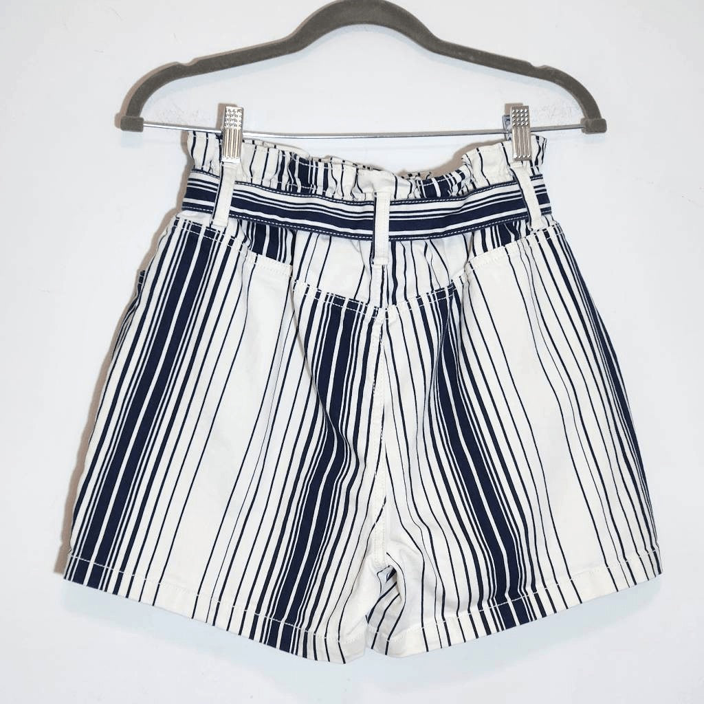 Time & Tru Navy and White Stripe Denim Shorts Size 6 Paper Bag Waist Shorts