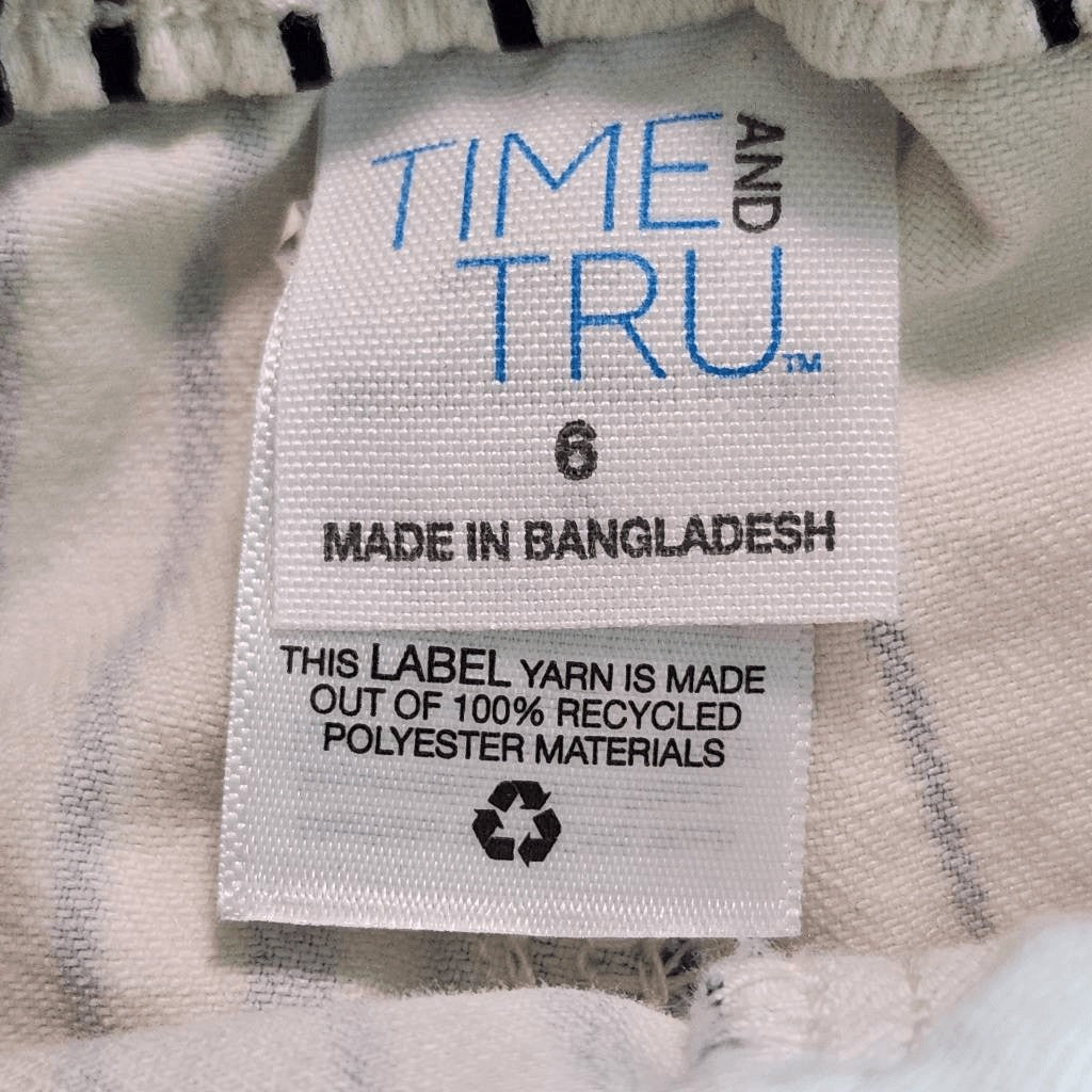 Time & Tru Navy and White Stripe Denim Shorts Size 6 Paper Bag Waist Shorts