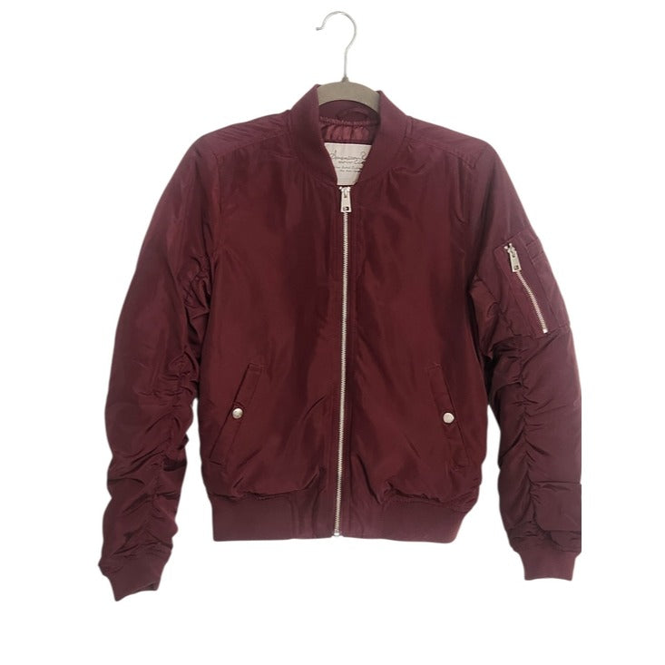 American Rag Burgundy Fitted Ruched Bomber Jacket Size Small