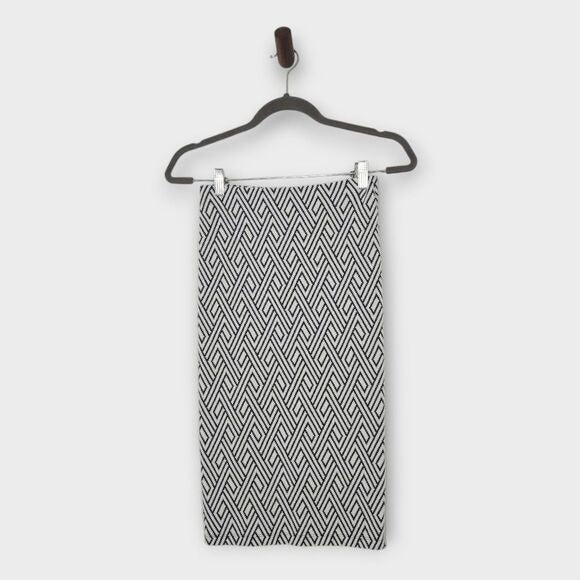 Zara Navy and White Geometric Print Stretch Pencil Bodycon Skirt Size Small