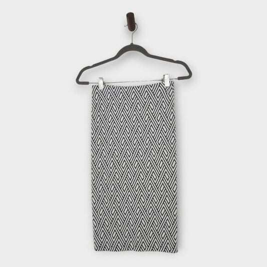 Zara Navy and White Geometric Print Stretch Pencil Bodycon Skirt Size Small