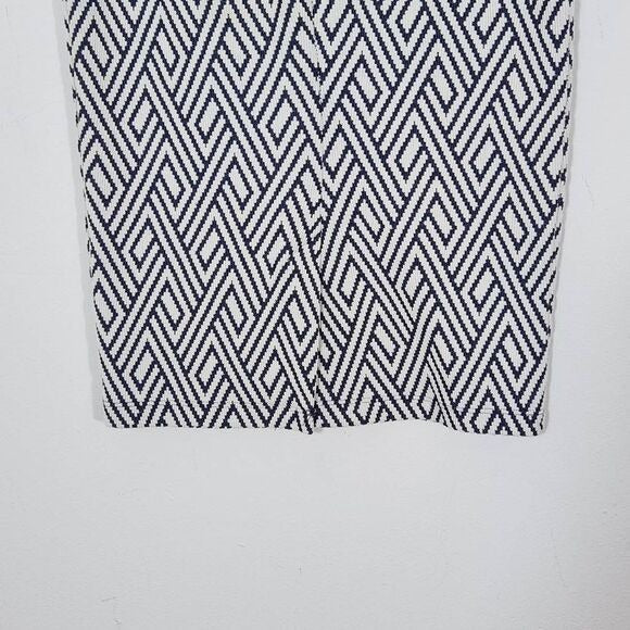 Zara Navy and White Geometric Print Stretch Pencil Bodycon Skirt Size Small