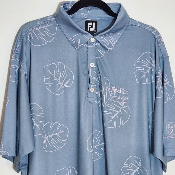 FootJoy Fedex St. Jude Light Blue Palm Print Golf Polo Shirt Size 2XL
