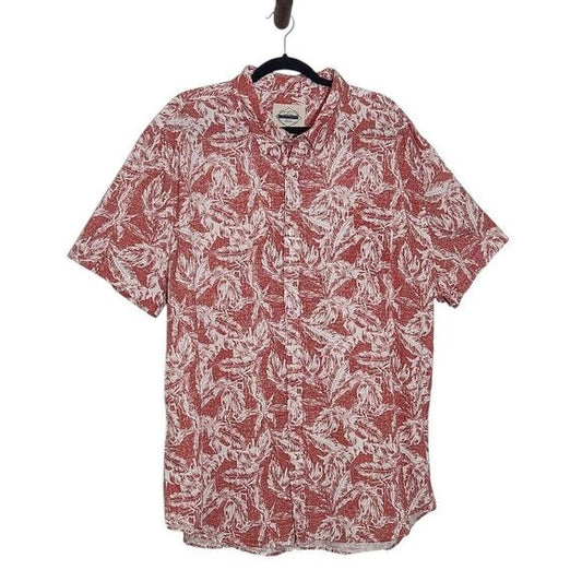 St. John's Bay White and Red Hawaiian Shirt Size XXL Tropical Print Cotton Shirt