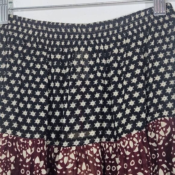 Raga Black and Oxblood Flirty Boho Mini Skirt Size XS Boho Print Full Skirt, New