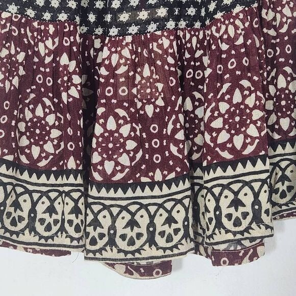 Raga Black and Oxblood Flirty Boho Mini Skirt Size XS Boho Print Full Skirt, New