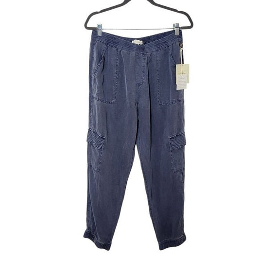 Cynthia Rowley Blue Linen Blend Cargo Jogger Pants NWT Size Large Cargo Joggers