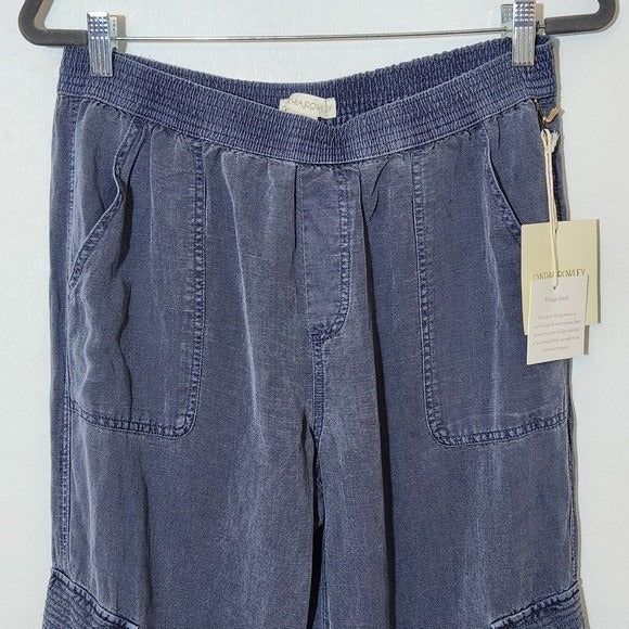 Cynthia Rowley Blue Linen Blend Cargo Jogger Pants NWT Size Large Cargo Joggers