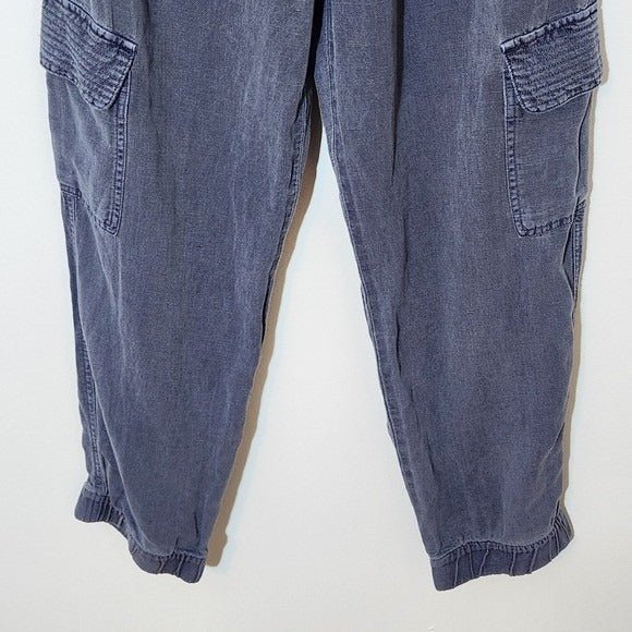Cynthia Rowley Blue Linen Blend Cargo Jogger Pants NWT Size Large Cargo Joggers