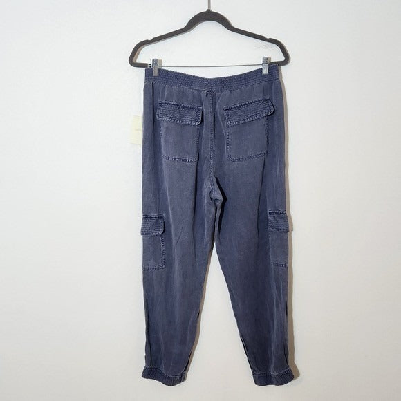 Cynthia Rowley Blue Linen Blend Cargo Jogger Pants NWT Size Large Cargo Joggers