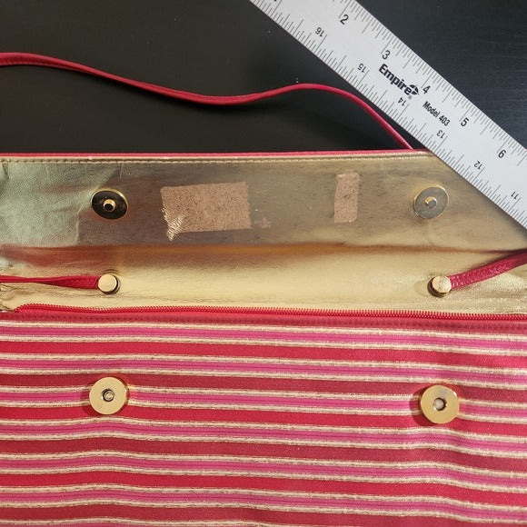 Timothy Hitsman Red and Pink Striped Vintage Clutch Purse With Strap