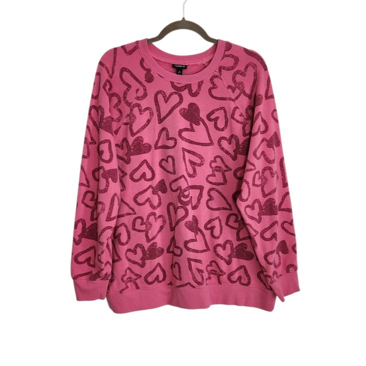 Torrid Pink Heart Print Crew Neck Sweatshirt Size 0 Large