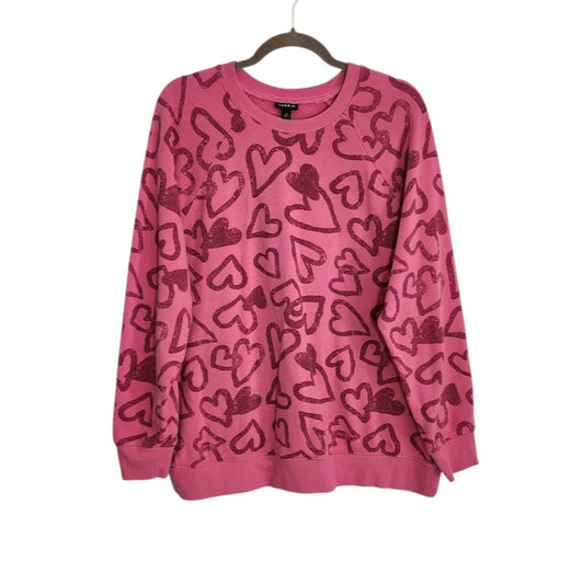 Torrid Pink Heart Print Crew Neck Sweatshirt Size 0 Large