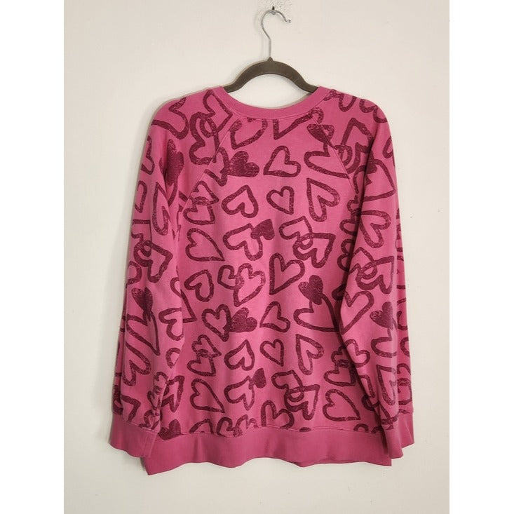 Torrid Pink Heart Print Crew Neck Sweatshirt Size 0 Large