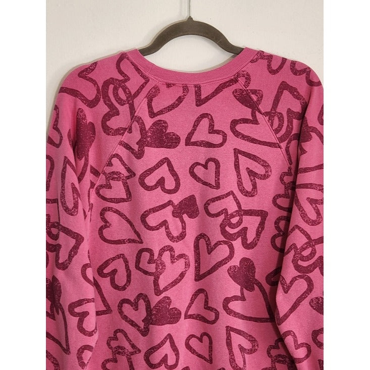 Torrid Pink Heart Print Crew Neck Sweatshirt Size 0 Large