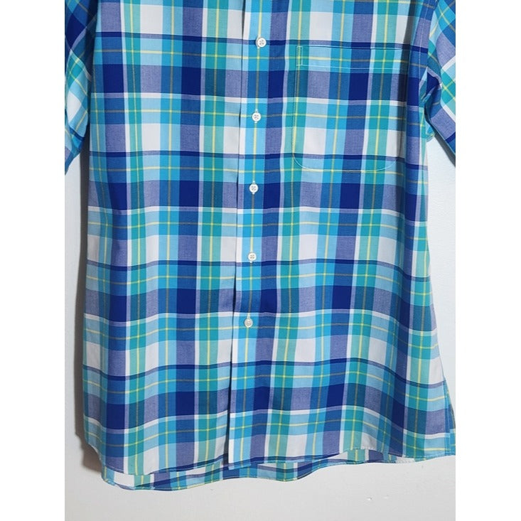 Jos. A. Bank Blue Plaid Short Sleeve Button Down Shirt Size Large