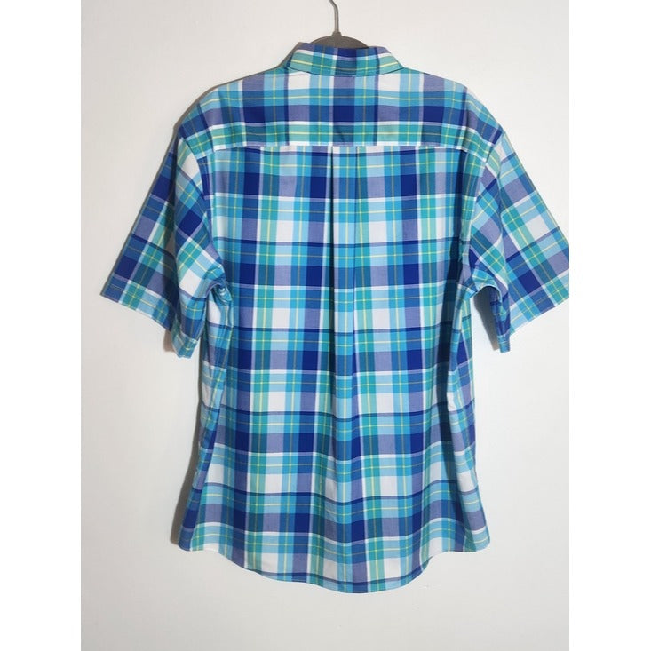 Jos. A. Bank Blue Plaid Short Sleeve Button Down Shirt Size Large