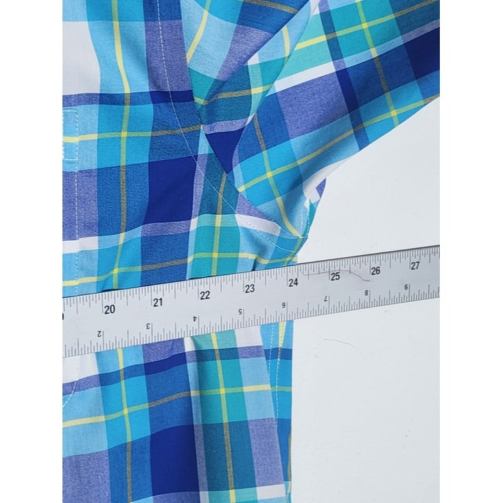 Jos. A. Bank Blue Plaid Short Sleeve Button Down Shirt Size Large
