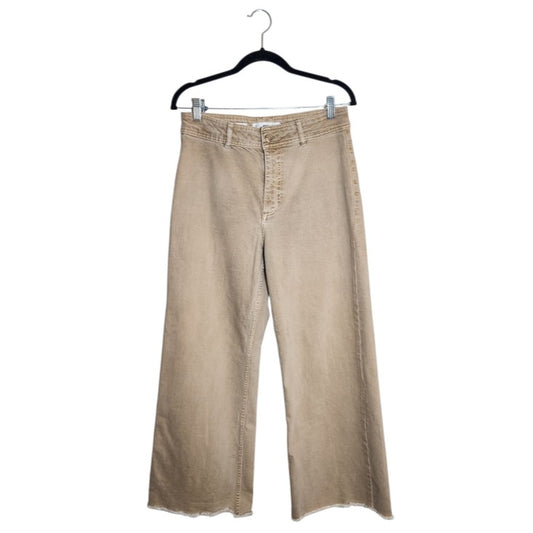 MNG Catherine Distressed Tan Wide Leg Jeans with Cut-Off Hem Size 8