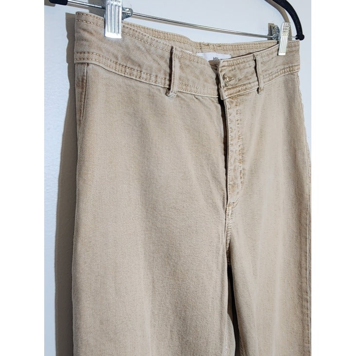 MNG Catherine Distressed Tan Wide Leg Jeans with Cut-Off Hem Size 8
