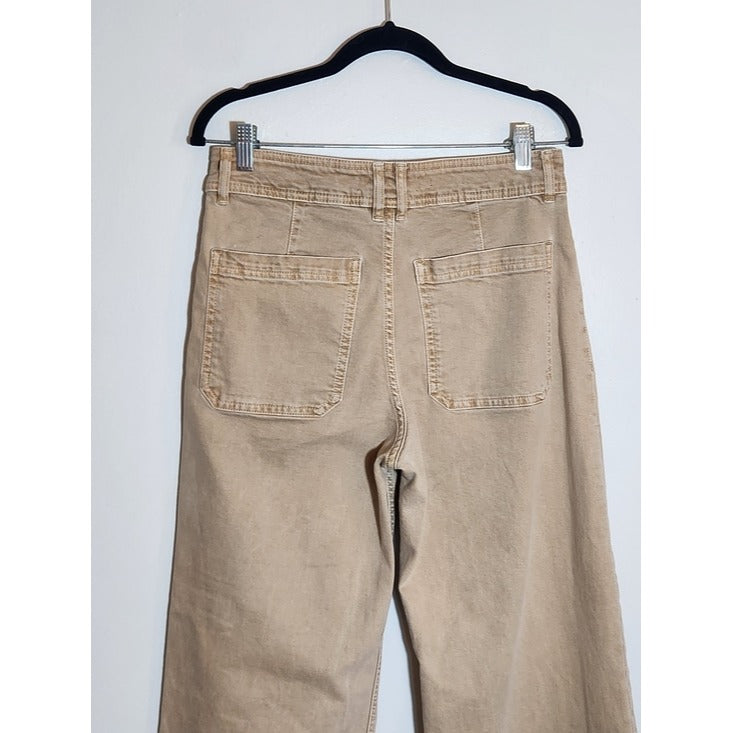 MNG Catherine Distressed Tan Wide Leg Jeans with Cut-Off Hem Size 8