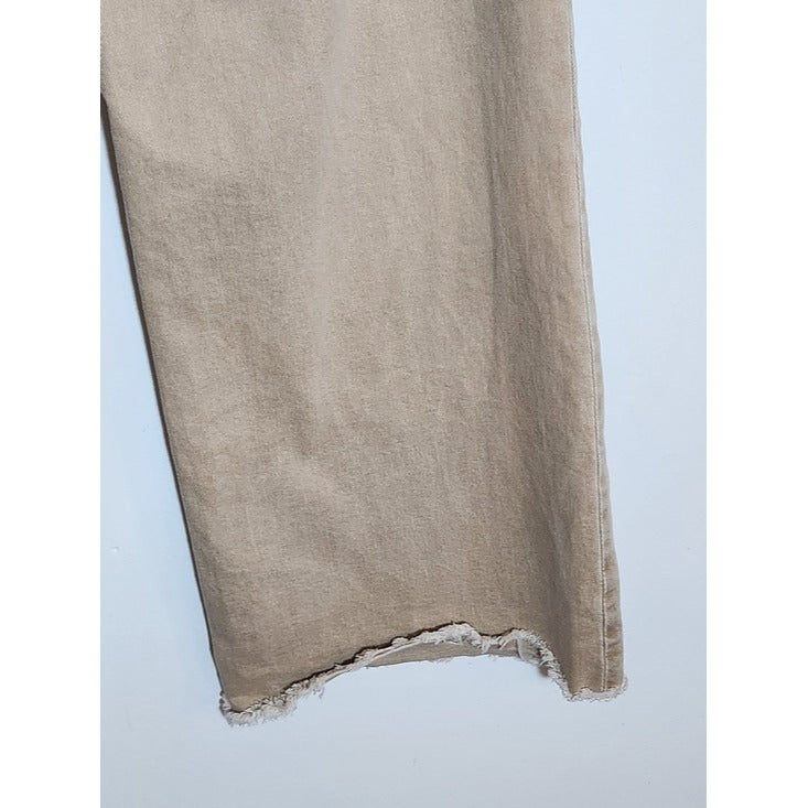 MNG Catherine Distressed Tan Wide Leg Jeans with Cut-Off Hem Size 8