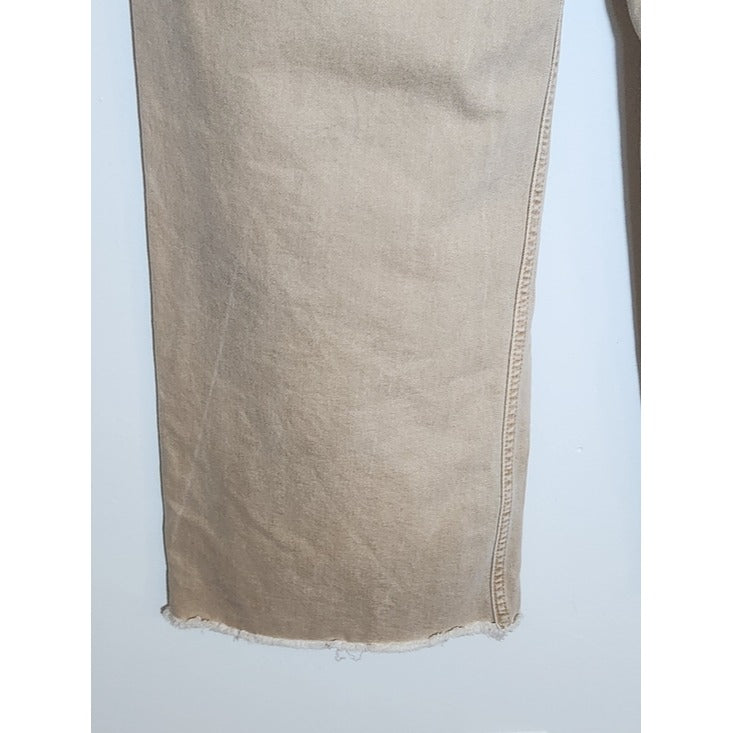 MNG Catherine Distressed Tan Wide Leg Jeans with Cut-Off Hem Size 8