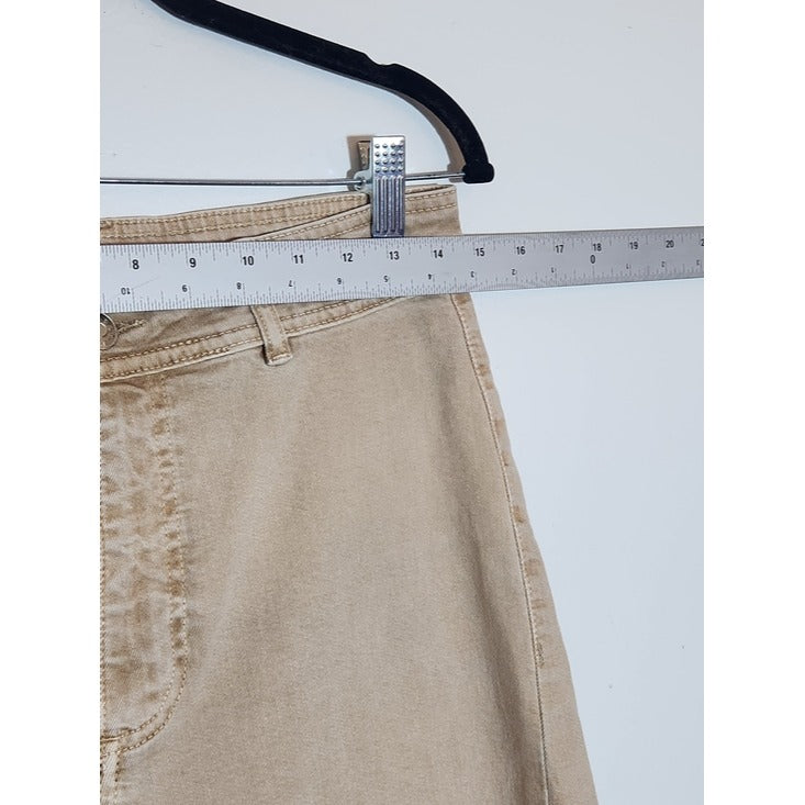 MNG Catherine Distressed Tan Wide Leg Jeans with Cut-Off Hem Size 8