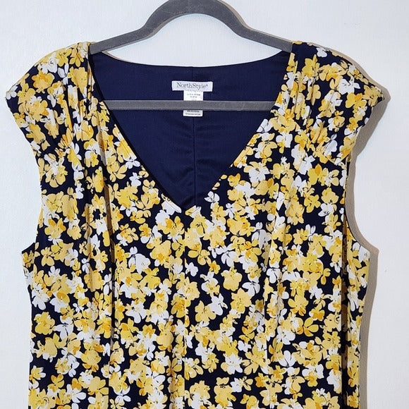 NorthStyle Yellow and Navy Floral Sleeveless Dress Size 18W Wedding Guest Dress