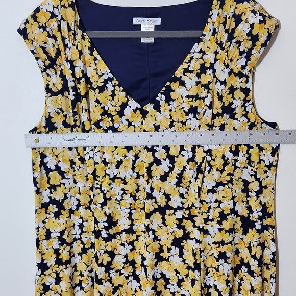 NorthStyle Yellow and Navy Floral Sleeveless Dress Size 18W Wedding Guest Dress