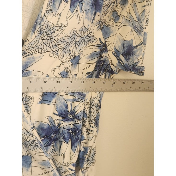 Peach Blue and White Floral Wrap Look Side Tie Top Size Small NWT