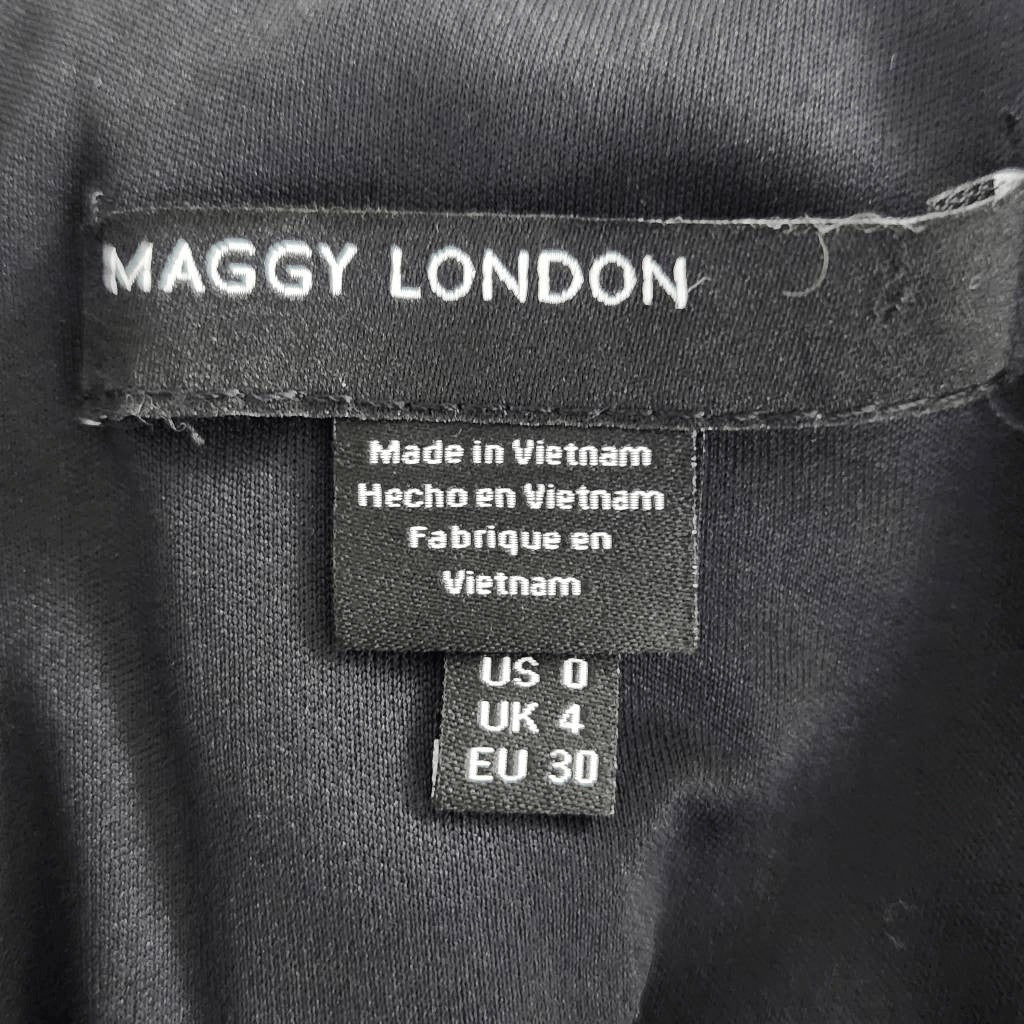 Maggy London Black and Gold Chiffon Dress NWT Size 0 Long Sleeve Metallic Gold
