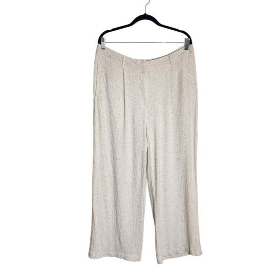Primark Cream Linen-Blend Textured Pleated Wide Leg Pants Size 12