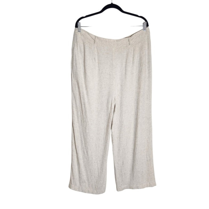Primark Cream Linen-Blend Textured Pleated Wide Leg Pants Size 12