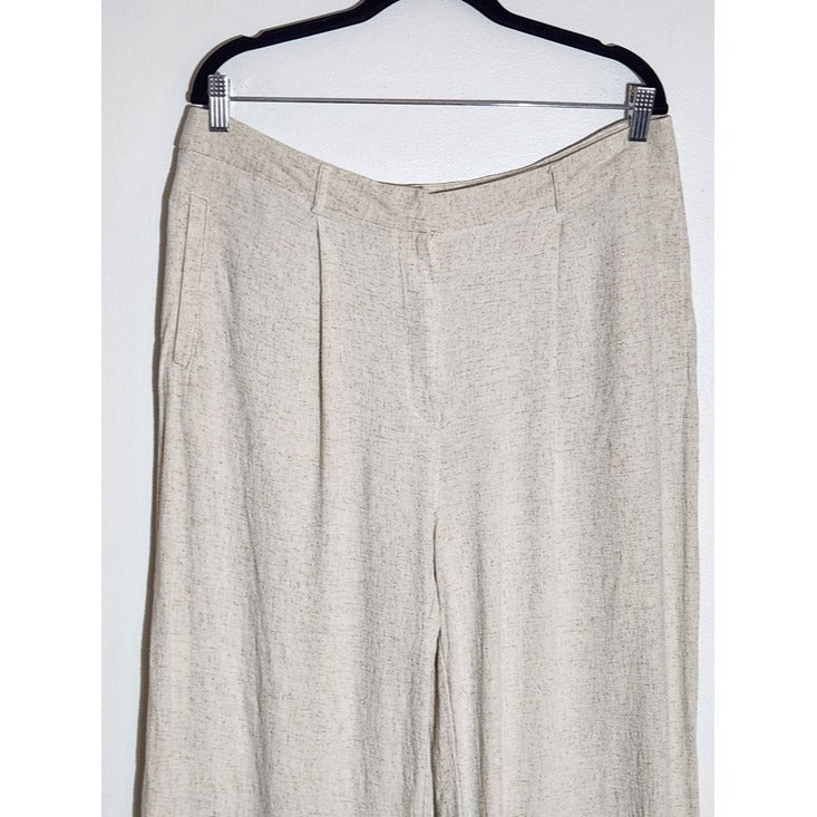 Primark Cream Linen-Blend Textured Pleated Wide Leg Pants Size 12
