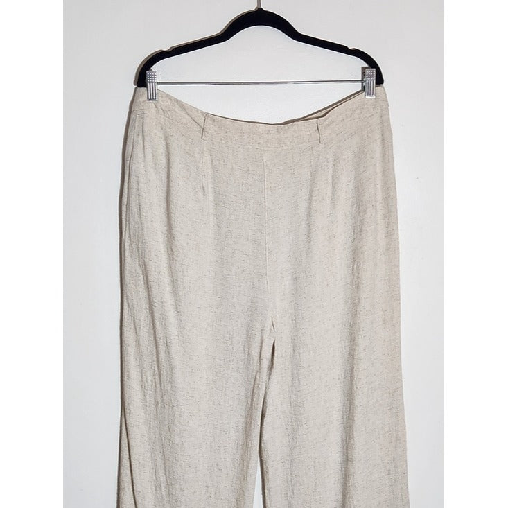 Primark Cream Linen-Blend Textured Pleated Wide Leg Pants Size 12