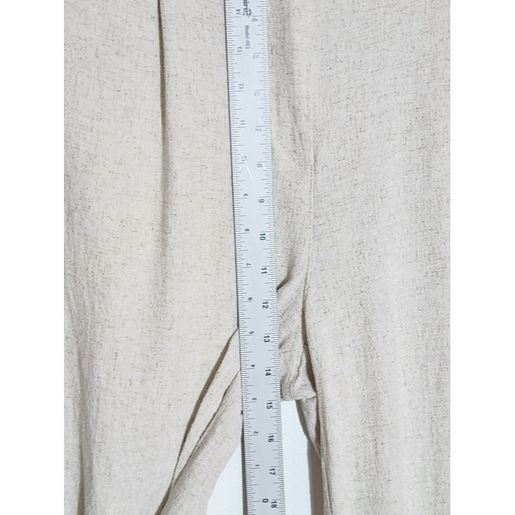 Primark Cream Linen-Blend Textured Pleated Wide Leg Pants Size 12