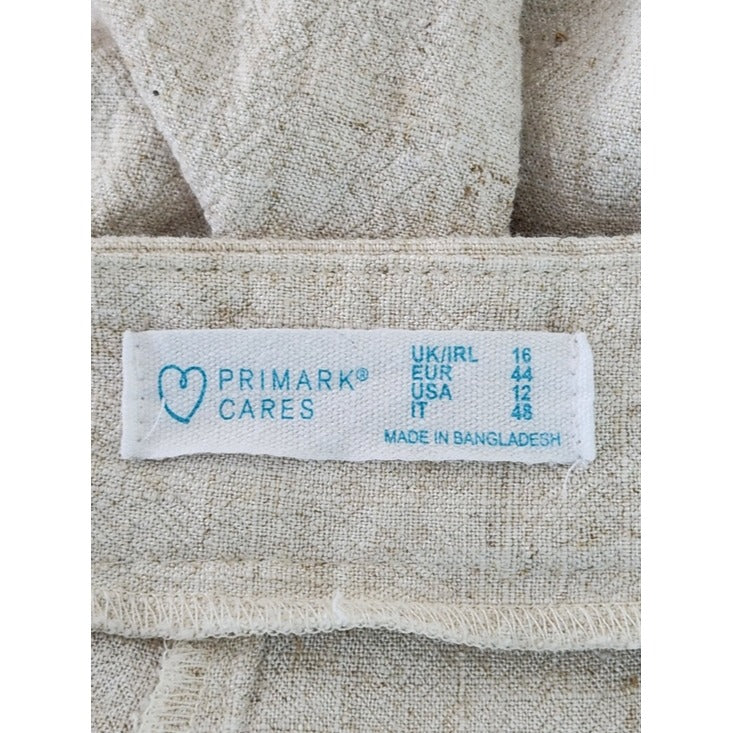 Primark Cream Linen-Blend Textured Pleated Wide Leg Pants Size 12