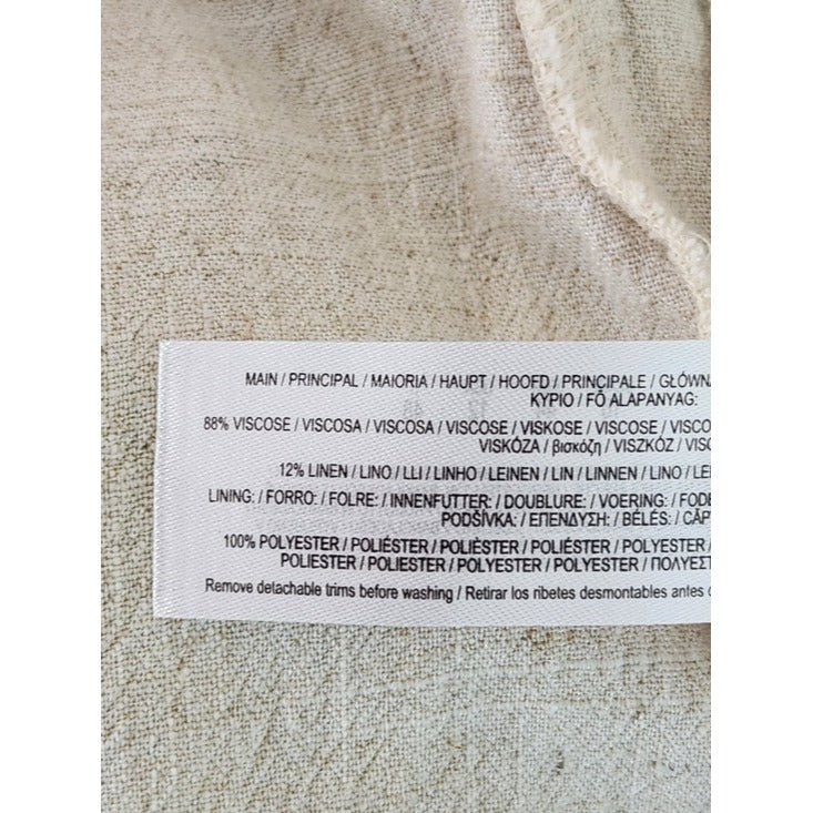 Primark Cream Linen-Blend Textured Pleated Wide Leg Pants Size 12