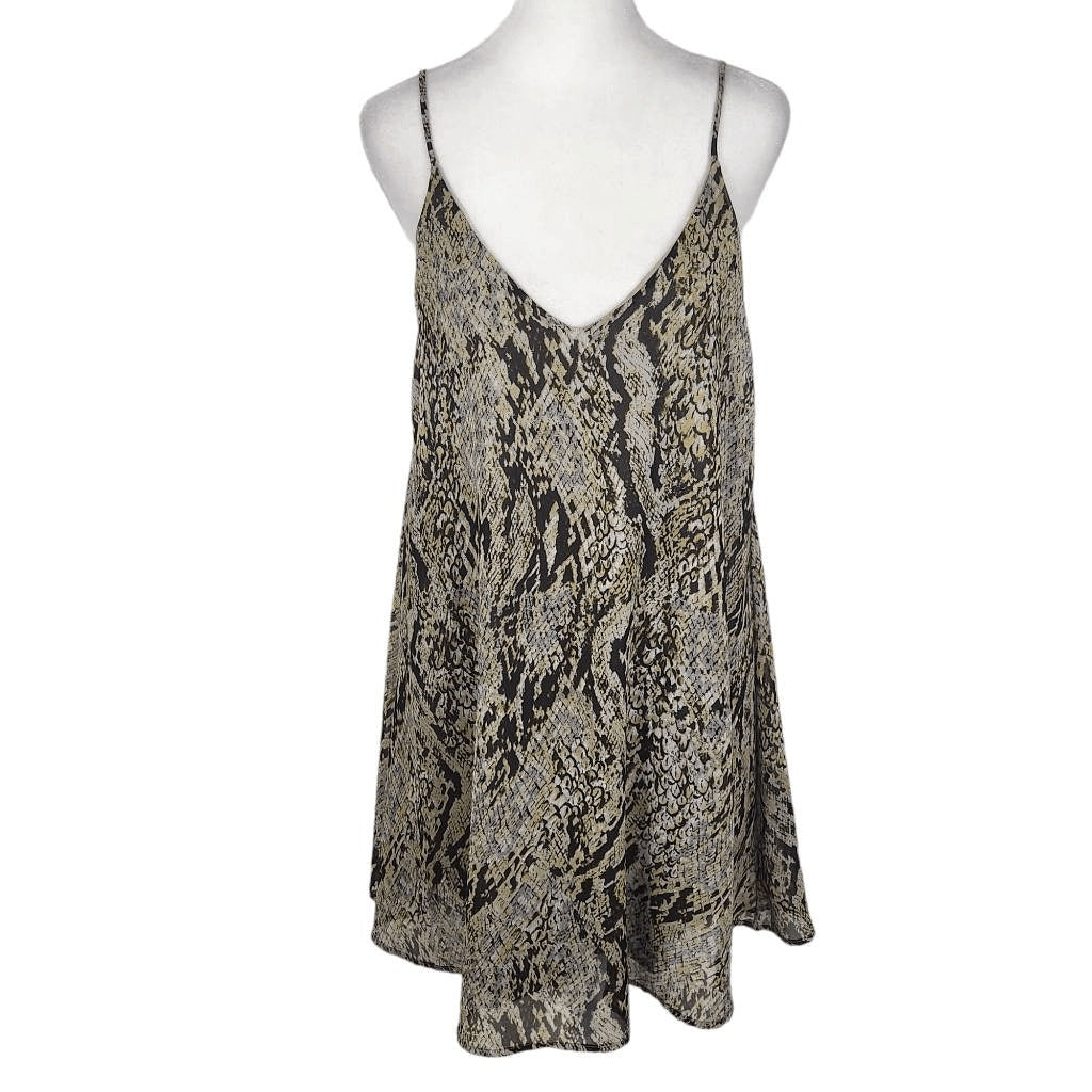 By Together Snakeskin Print Mini Slip Dress Size Small Black and Tan Print Dress