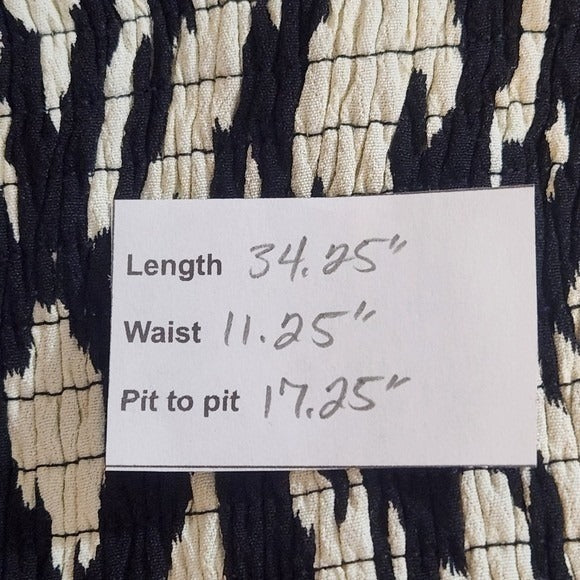 Macaron Black and Cream Print Blouson Mini Dress with Smocking Size Medium
