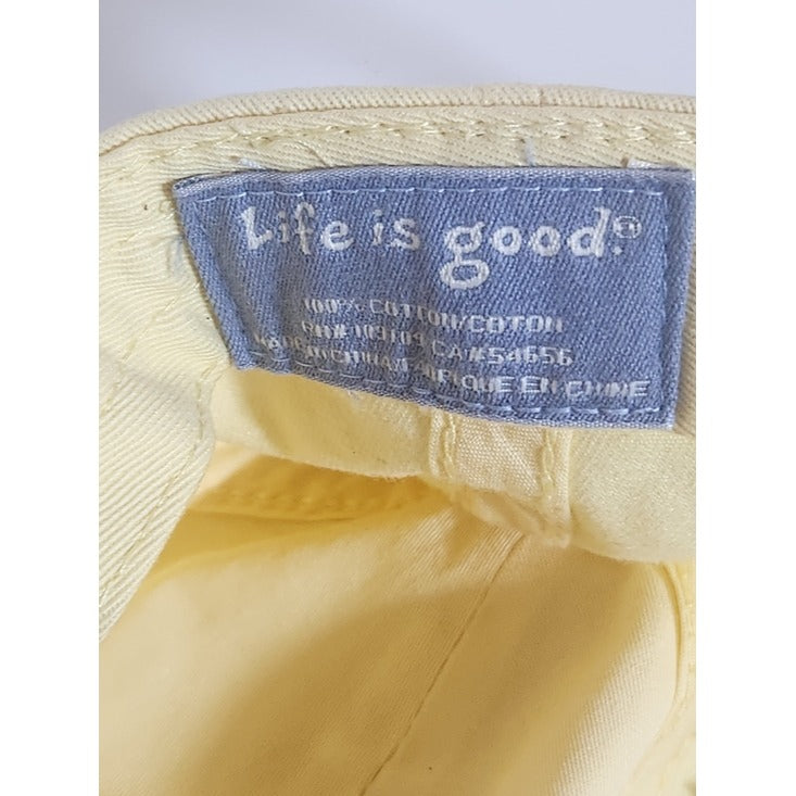 Life is Good Pastel Yellow Baseball Hat with Pink Heart Patch Adjustable